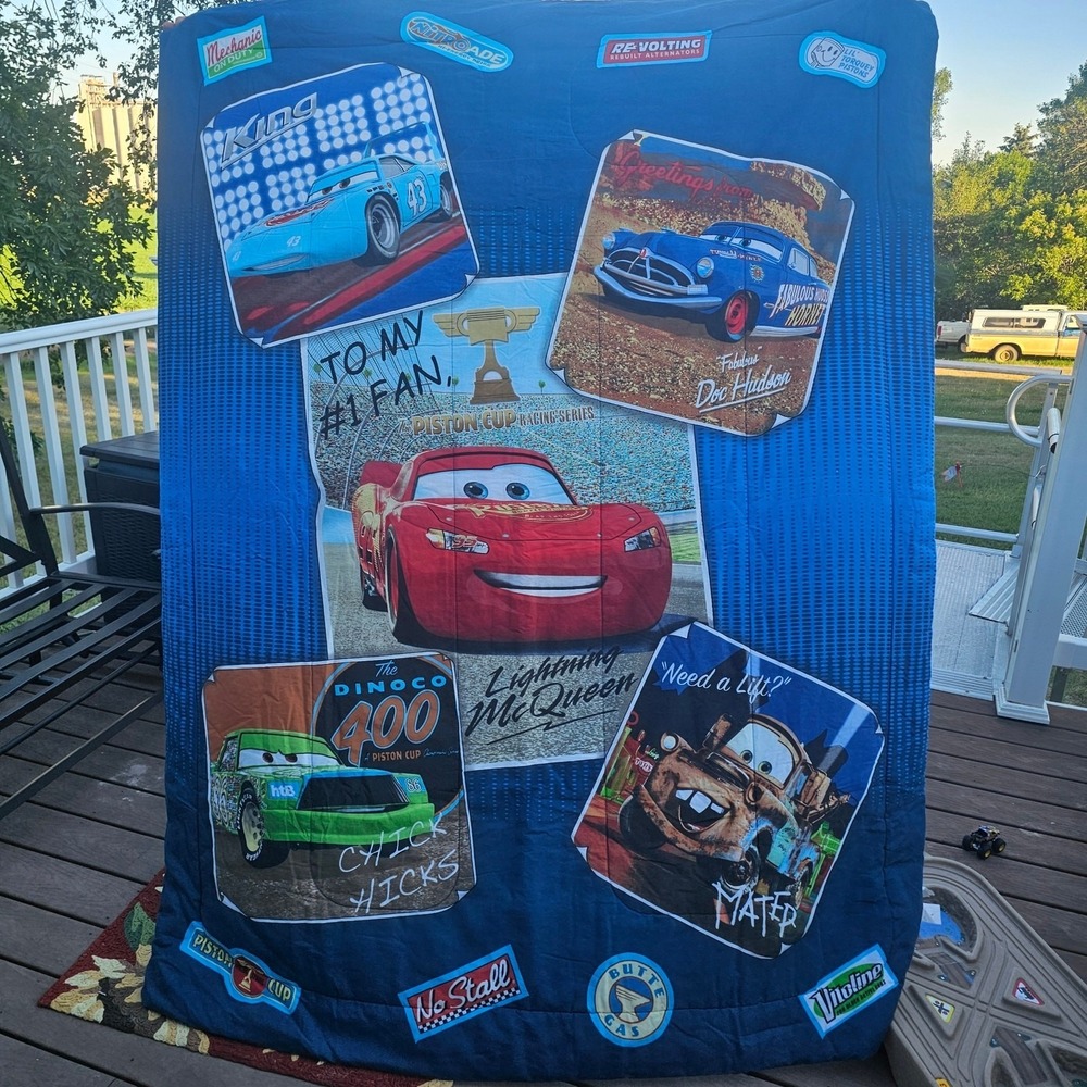 Vintage Y2K Early 2000s Disney Pixar Cars Lightning McQueen Comforter Twin Blue